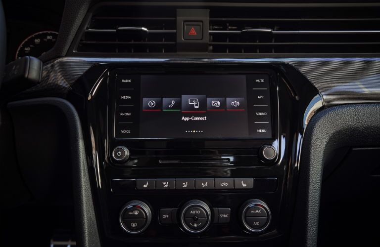A photo of the touchscreen interface used in the 2020 VW Passat.