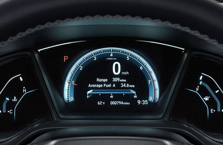 close up of instrument cluster of 2018 honda civic sedan