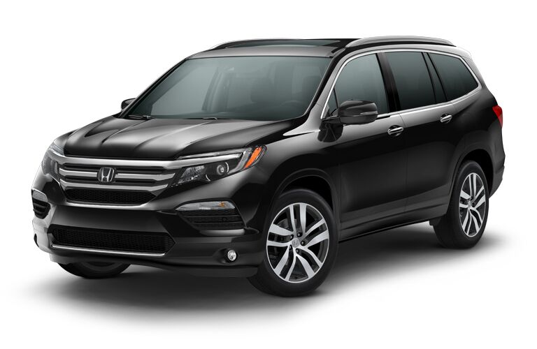 front and side view of black 2018 honda pilot against white background