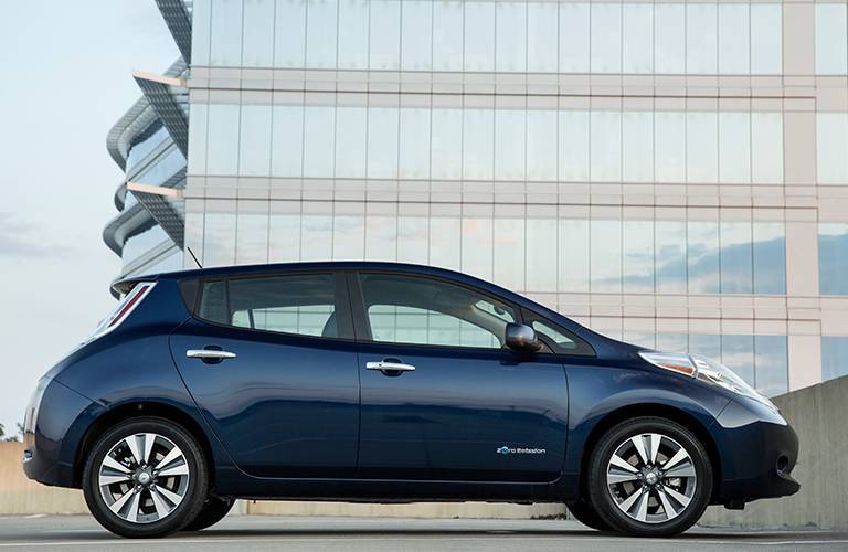 blue 2016 Nissan LEAF side profile