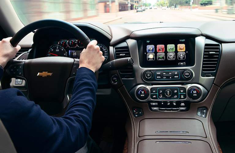 2018 Chevy Suburban interior view of the dashboard and infotainment system