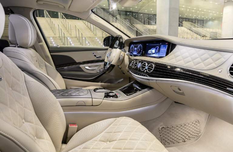 luxurious pale front seats of the 2018 Mercedes-Benz S-Class flagship large sedan