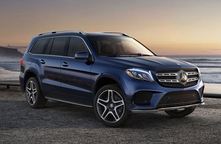 blue 2019 Mercedes-Benz GLS with three rows