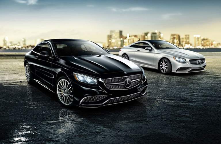 2018 Mercedes-Benz S-Class Coupe Parked By Beach with other white model