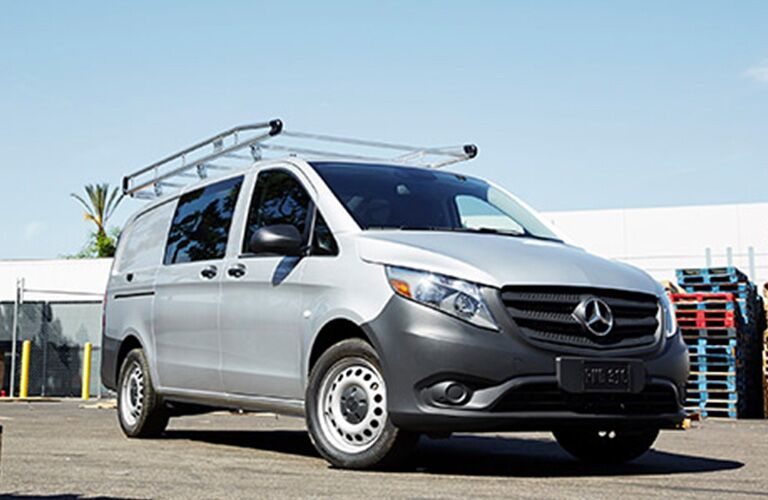 silver 2018 mercedes-benz metris cargo van with roof rack