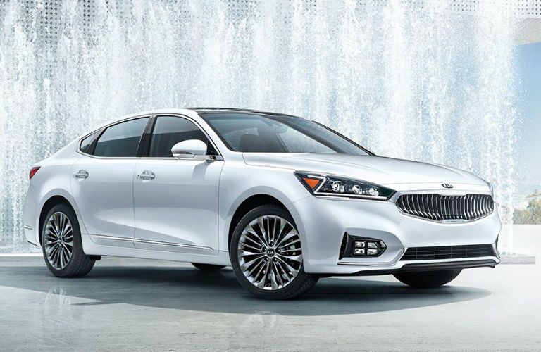 Exterior View of the 2017 Kia Cadenza in White Front and Side View