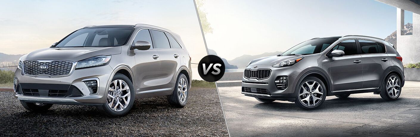 2019 Kia Sorento exterior front fascia and drivers side vs 2019 Kia Sportage exterior front fascia and drivers side