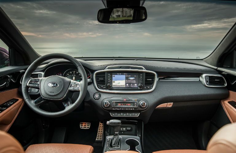 A photo of the front dashboard in the 2020 Kia Sorento.