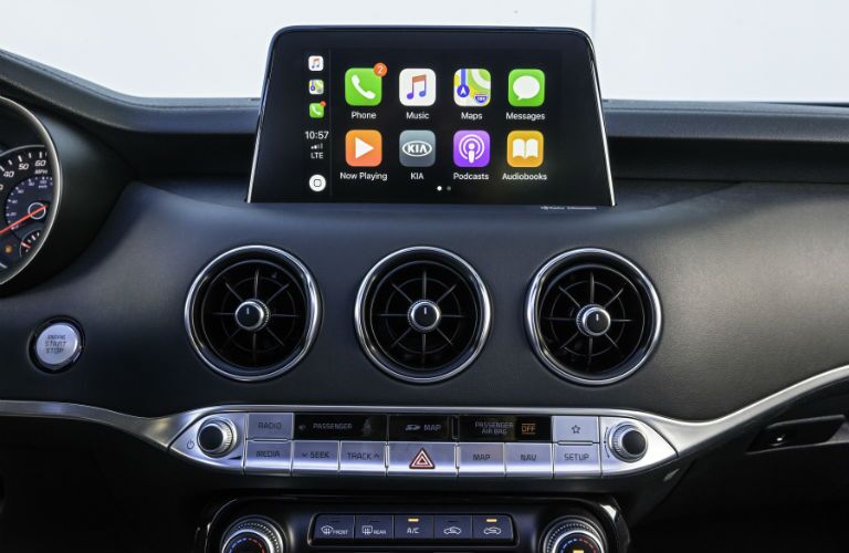 A photo of the touchscreen interface used in the 2021 Kia Stinger.