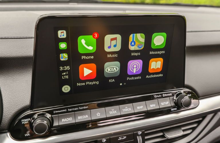 A photo of the touchscreen interface used in the 2020 Kia Forte.