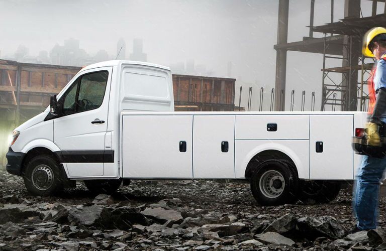 Configuration in White of the Exterior View of the 2016 Mercedes-Benz Sprinter Cab Chassis