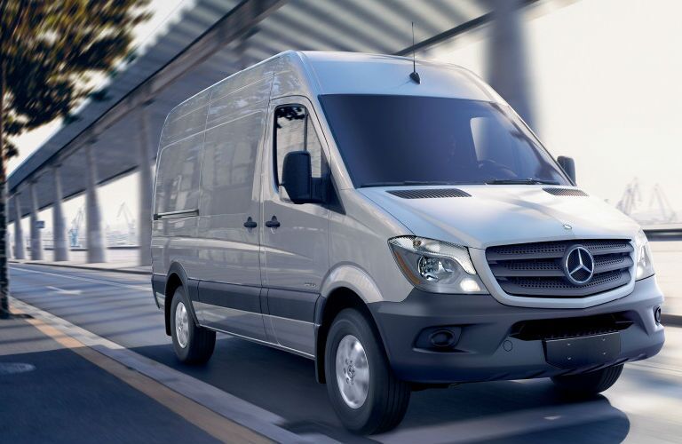 Exterior View of the Mercedes-Benz Cargo Sprinter Van Front End View in White