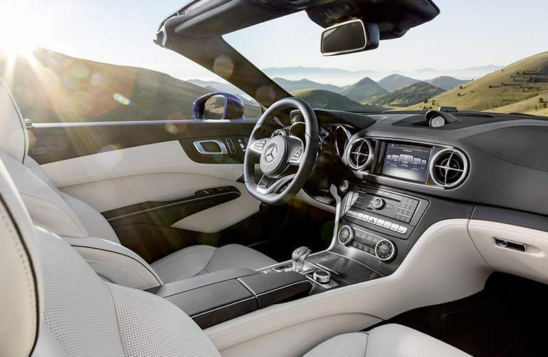 2018 Mercedes-Benz SL Roadster interior front seating and steering with sun glare