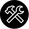Black icon of wrench and hammer