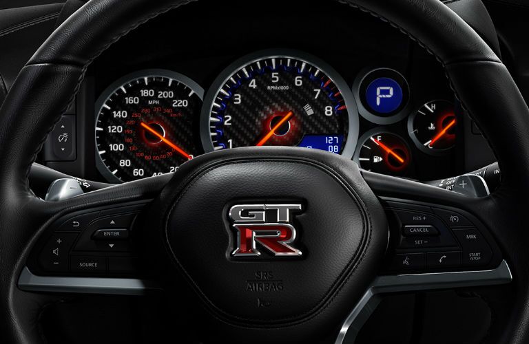 2018 Nissan GT-R steering wheel and gauges