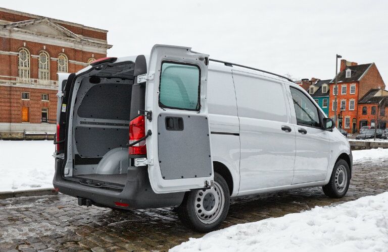 2016 Mercedes-Benz Metris cargo van with open rear doors
