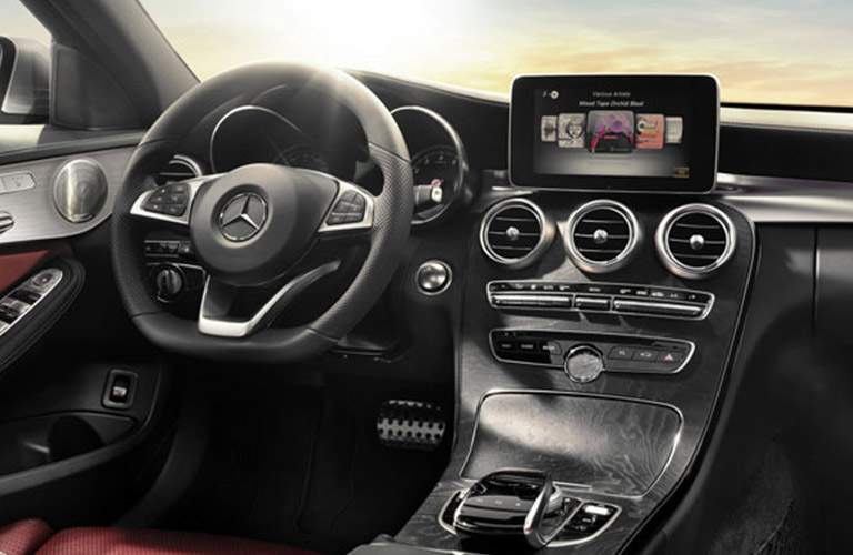 steering wheel and infotainment system of the 2018 Mercedes-Benz C 300