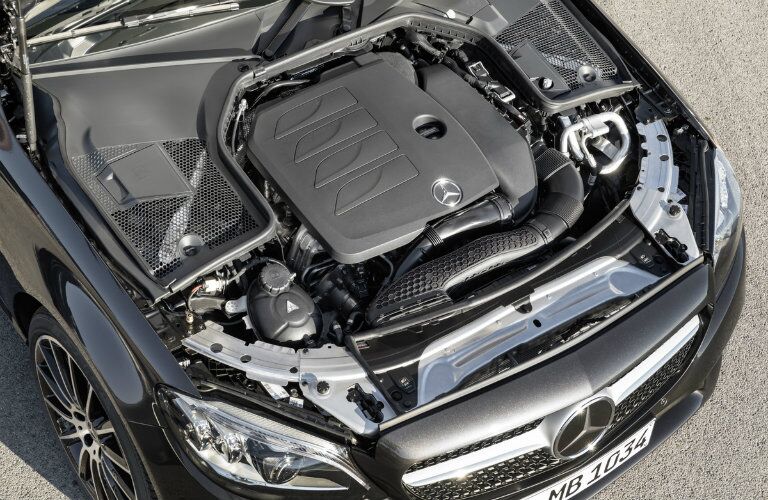 engine of the 2019 Mercedes-Benz C 300 in the front of the car
