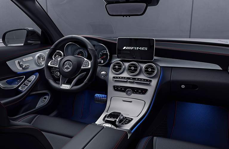 Interior, dash view, of a 2018 Mercedes-AMG C43