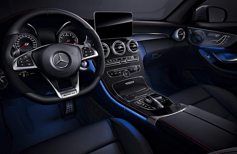 Interior, dash view, of a 2018 Mercedes-AMG C43