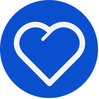 white heart outline on blue circle image