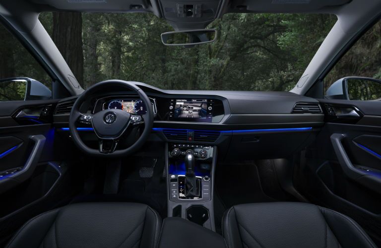An interior photo of the 2019 VW Jetta showing most of its new technology.