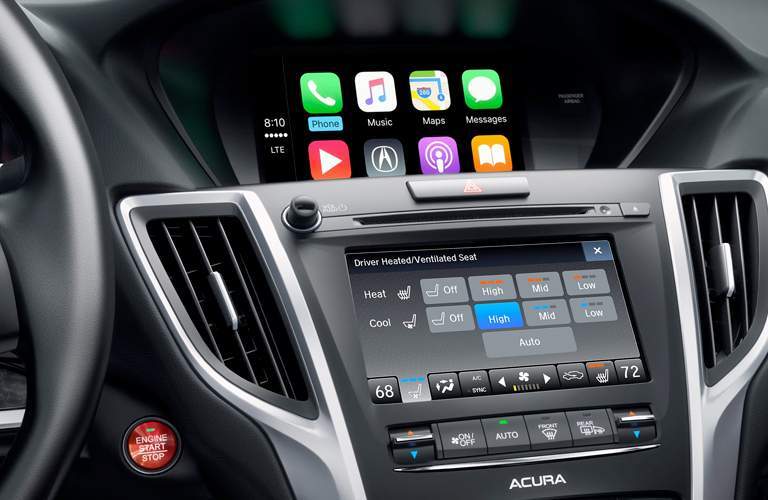 A close up photo of the dual-screen interface for the 2018 Acura TLX