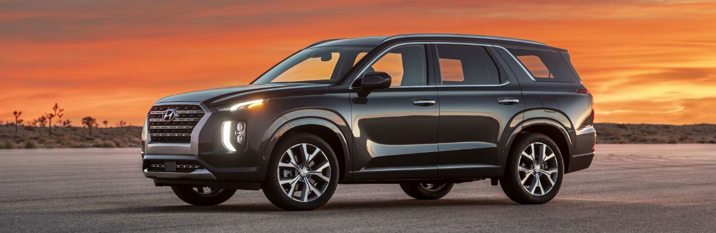 Profile view of 2020 Hyundai Palisade against orange sky