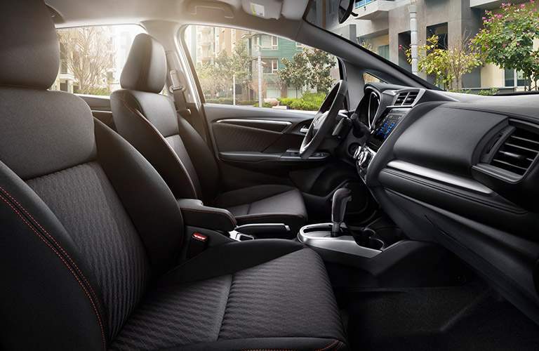 front seats of the 2018 Honda Fit with black upholstery