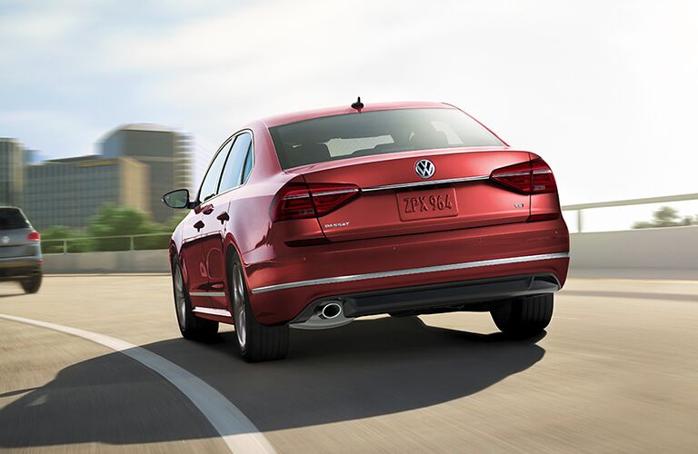 Rear view of red 2019 Volkswagen Passat