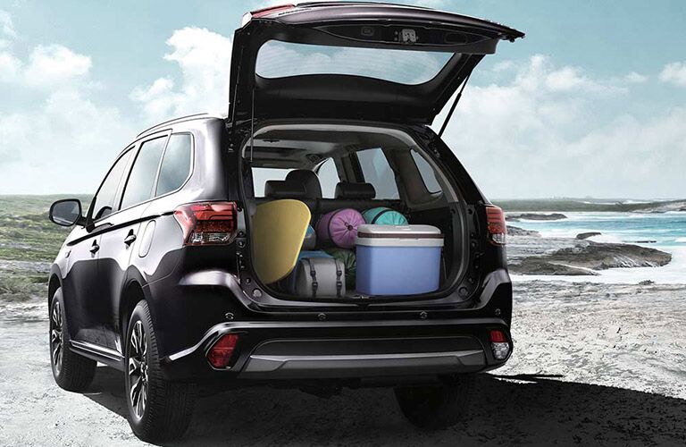 A photo showing how much cargo can be carried in the rear of the 2018 Mitsubishi Outlander PHEV.