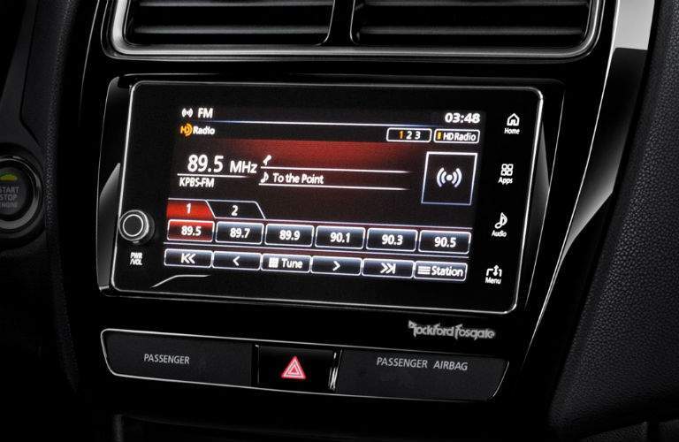 A close up view of the available touchscreen interface found inside of the 2018 Mitsubishi Outlander Sport