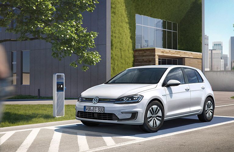 2017 Volkswagen e-Golf at a charging station