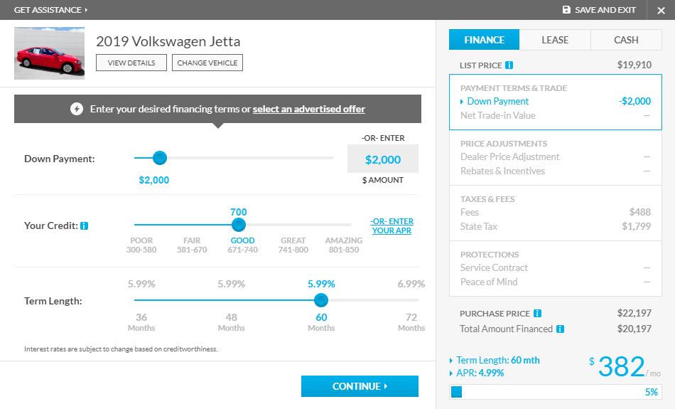 Screenshot of the first page of the PrecisePrice™ tool