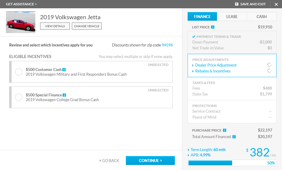 Screenshot of the Eligible Incentives Page for the PrecisePrice™ tool