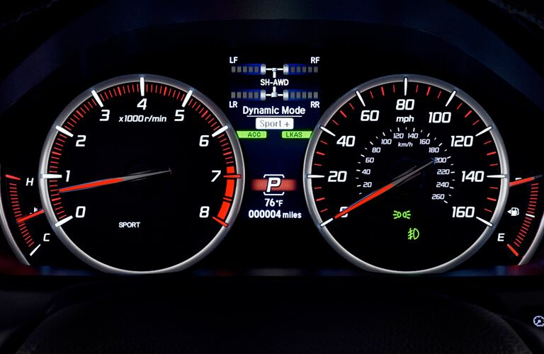 A close up photo of the center gauge cluster in the 2018 Acura TLX