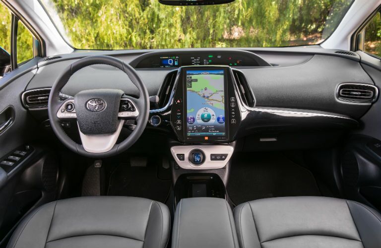 An interior photo of the dashboard in the 2018 Toyota Prius Prime.