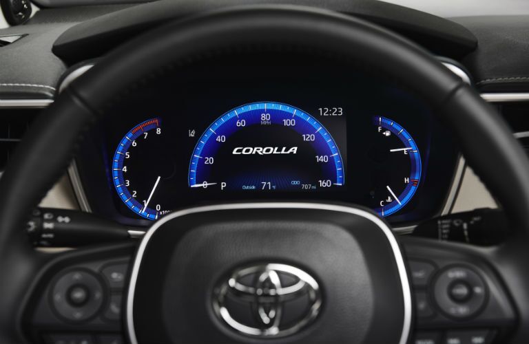 A photo of the center gauge cluster in the 2020 Corolla.