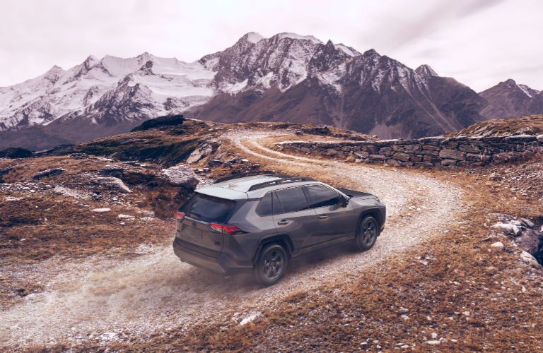 A photo of the 2020 Toyota RAV4 TRD Off-Road in motion on a trail.