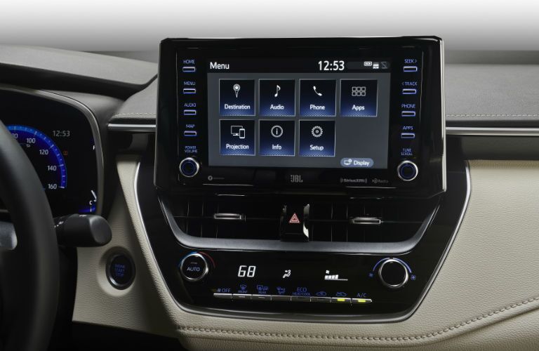 A photo of the touchscreen interface used by the 2020 Corolla.