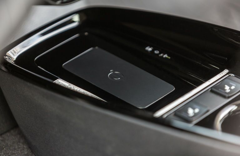 A photo of the wireless charging tray in the 2019 Prius.