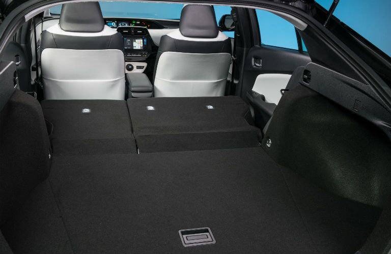 A photo of the maximum cargo configuration in the 2018 Prius.