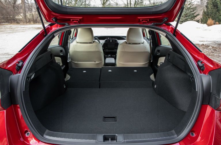 A photo of the maximum cargo configuration in the 2019 Prius.
