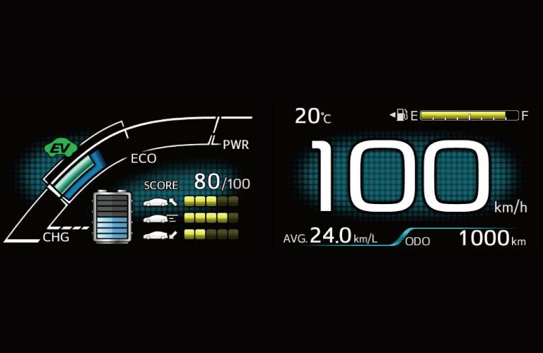 A close up photo of a digital display used in the 2018 Toyota Prius.