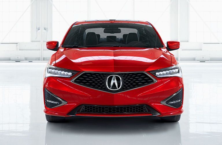 Front view of red 2019 Acura ILX on white background