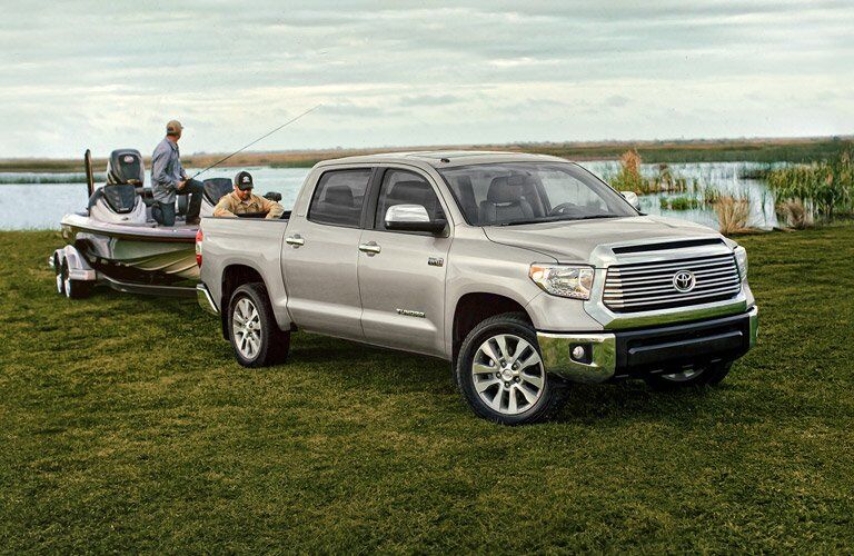 Silver 2016 Toyota Tundra Towing a Boat