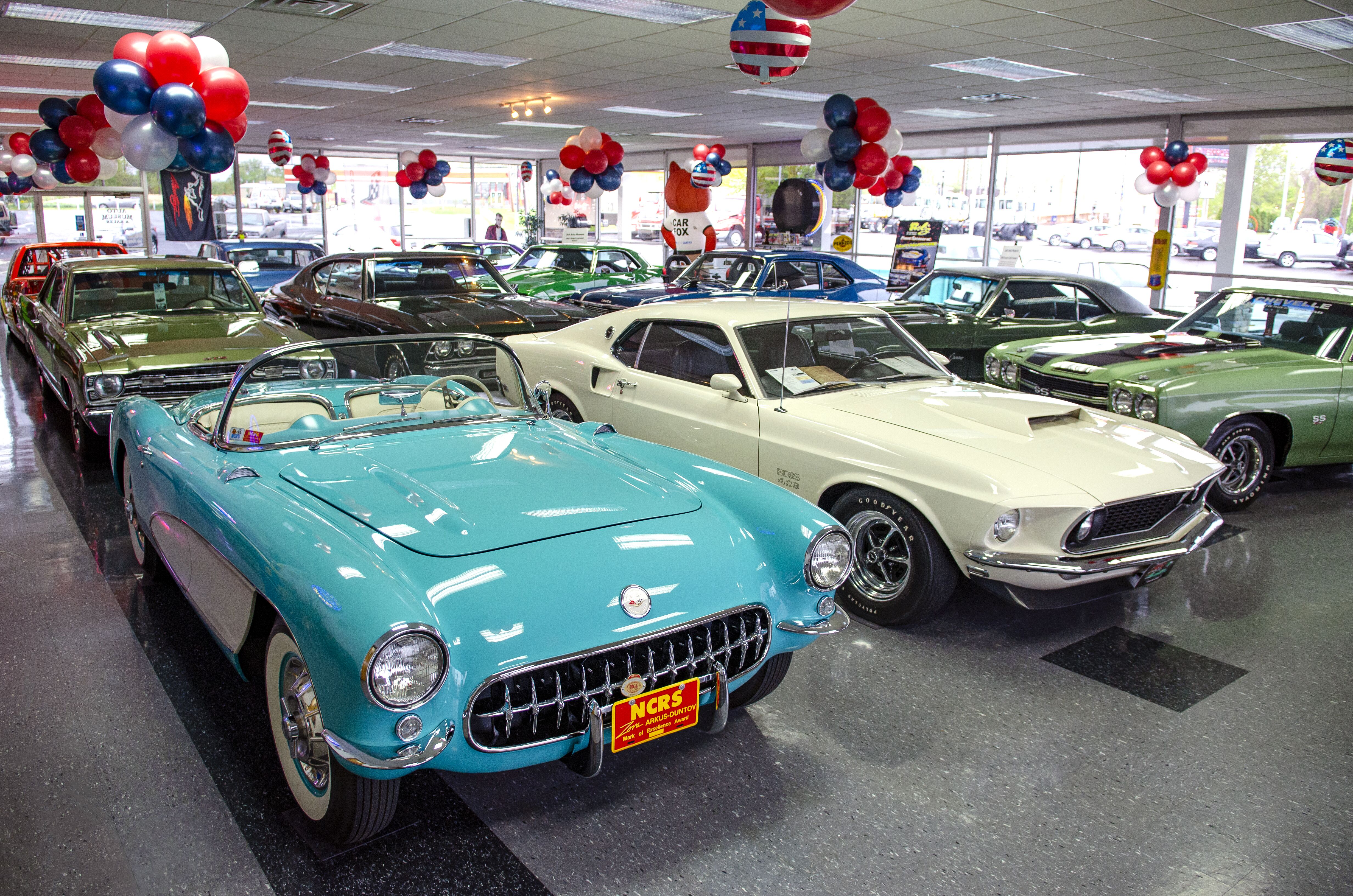 classic vehicles in showroom