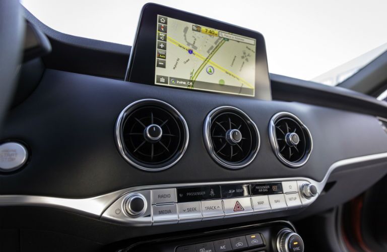 A photo showing a navigation system on the touchscreen interface of the 2018 Kia Stinger.