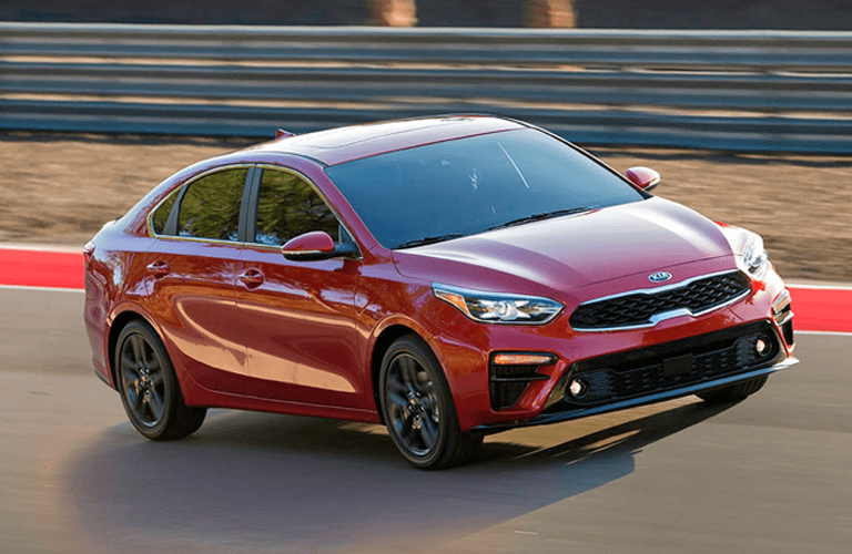 A photo of the 2019 Forte going around a race track.