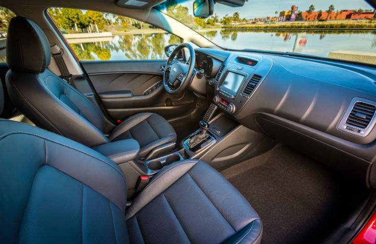 A view from the passenger side of the front seats of the 2018 Kia Forte sedan